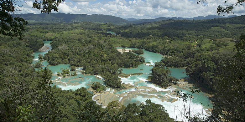 Stitched panorama from 4 horizontal images of Rio Santo Domingo at Las Nubes, Chiapas, Mexico